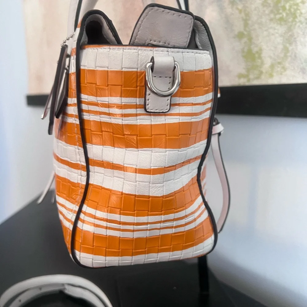 Coach Mini Riley Bleecker White & Orange Striped Mini Satchel/Crossbody 2014 - Picture 7 of 12